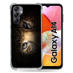 Coque Renforcée En Verre Trempé Pour Samsung Galaxy A14 4G / 5G Animal Leopard Yeux