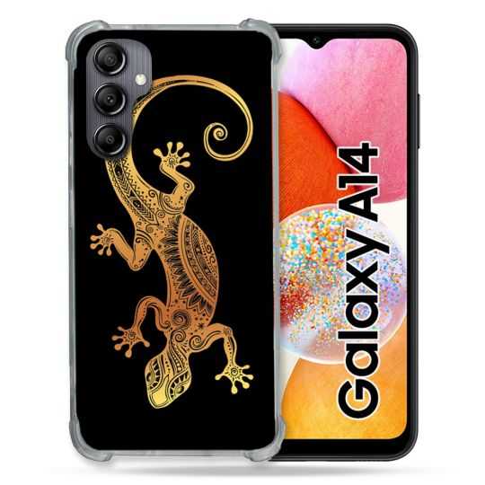 Coque Renforcée En Verre Trempé Pour Samsung Galaxy A14 4G / 5G Animal Lezard Noir
