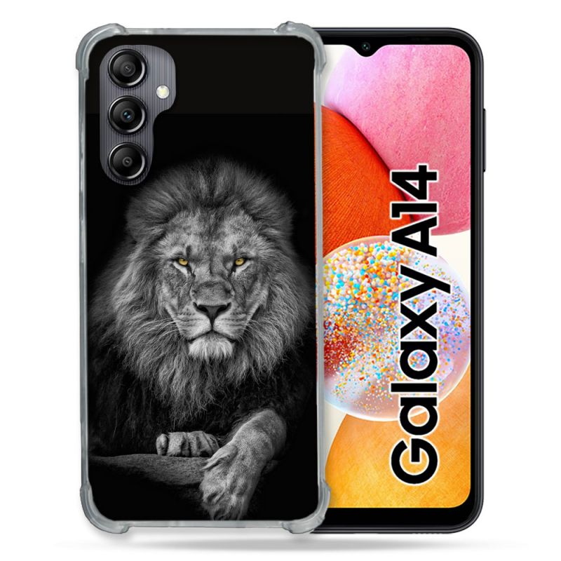 Coque Renforcée En Verre Trempé Pour Samsung Galaxy A14 4G / 5G Animal Lion Majestueux