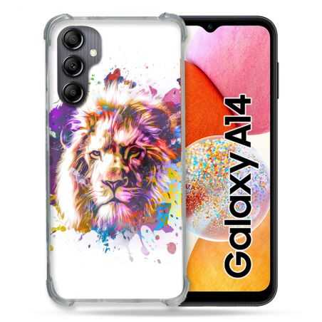 Coque Renforcée En Verre Trempé Pour Samsung Galaxy A14 4G / 5G Animal Lion Tag