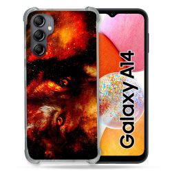 Coque Renforcée En Verre Trempé Pour Samsung Galaxy A14 4G / 5G Animal Loup Espace