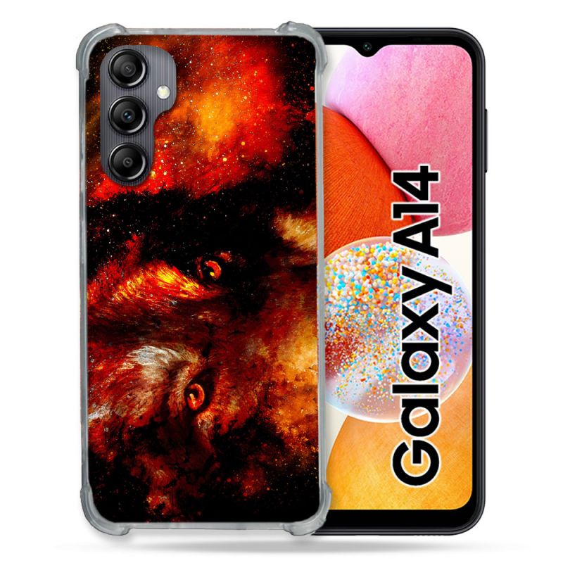 Coque Renforcée En Verre Trempé Pour Samsung Galaxy A14 4G / 5G Animal Loup Espace