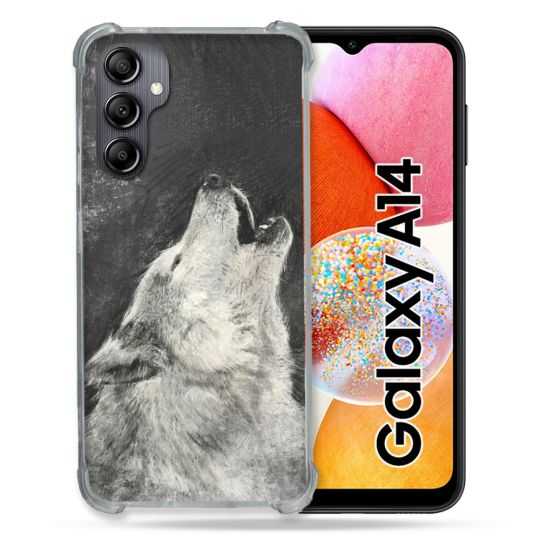 Coque Renforcée En Verre Trempé Pour Samsung Galaxy A14 4G / 5G Animal Loup Hurlement