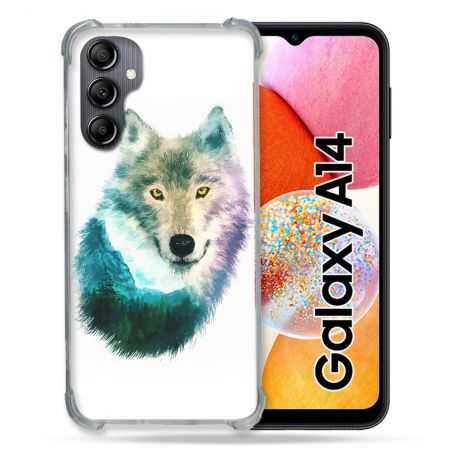 Coque Renforcée En Verre Trempé Pour Samsung Galaxy A14 4G / 5G Animal Loup Montagne