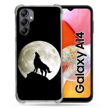 Coque Renforcée En Verre Trempé Pour Samsung Galaxy A14 4G / 5G Animal Loup Noir