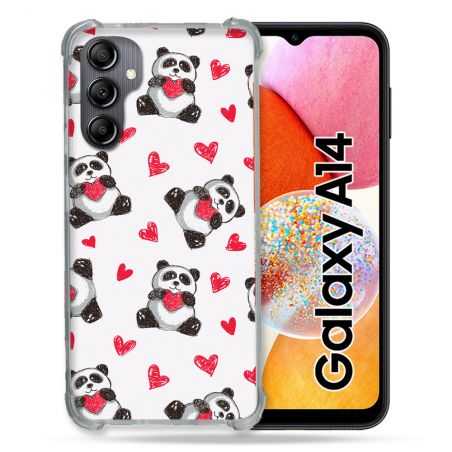 Coque Renforcée En Verre Trempé Pour Samsung Galaxy A14 4G / 5G Animal Panda Cœur