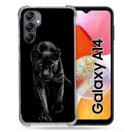Coque Renforcée En Verre Trempé Pour Samsung Galaxy A14 4G / 5G Animal Panthère Noire