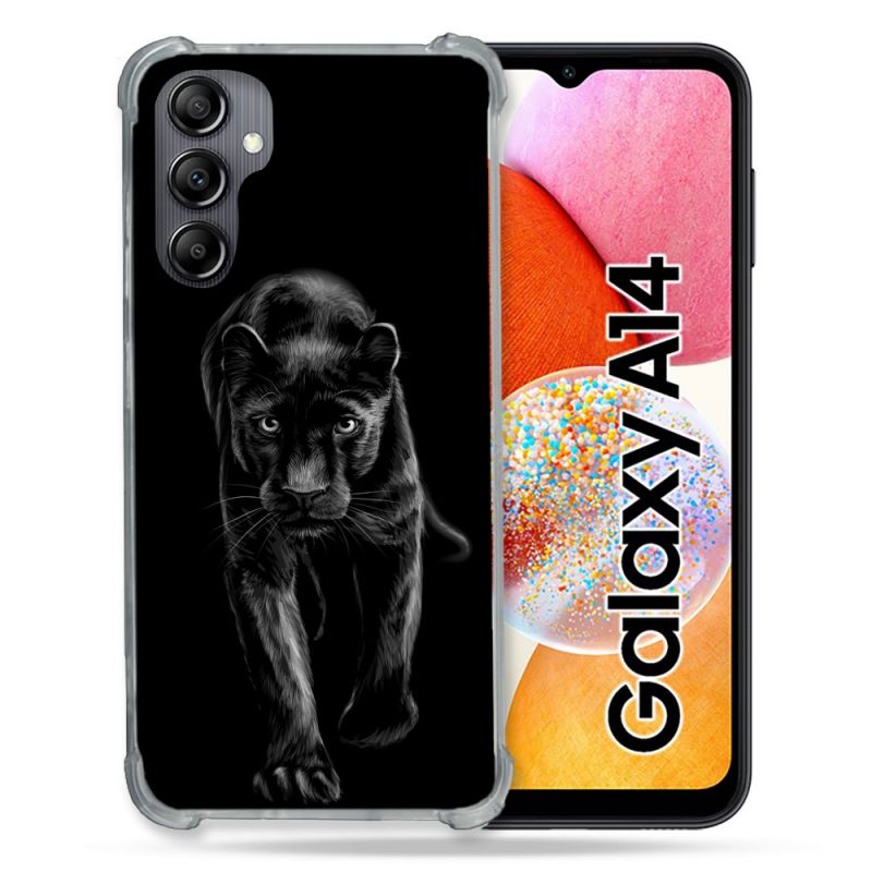 Coque Renforcée En Verre Trempé Pour Samsung Galaxy A14 4G / 5G Animal Panthère Noire