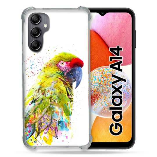 Coque Renforcée En Verre Trempé Pour Samsung Galaxy A14 4G / 5G Animal Perroquet Jaune