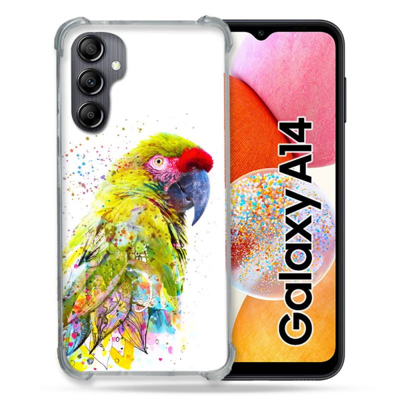 Coque Renforcée En Verre Trempé Pour Samsung Galaxy A14 4G / 5G Animal Perroquet Jaune