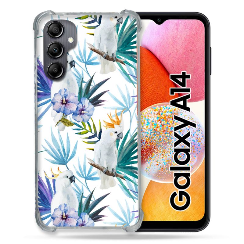 Coque Renforcée En Verre Trempé Pour Samsung Galaxy A14 4G / 5G Animal Perroquet Peinture