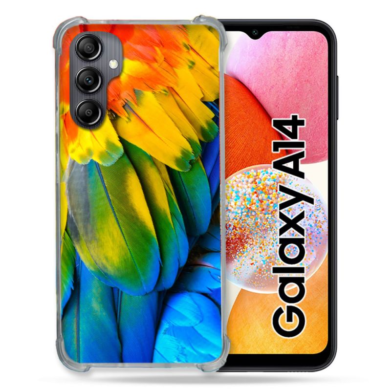 Coque Renforcée En Verre Trempé Pour Samsung Galaxy A14 4G / 5G Animal Perroquet Plume