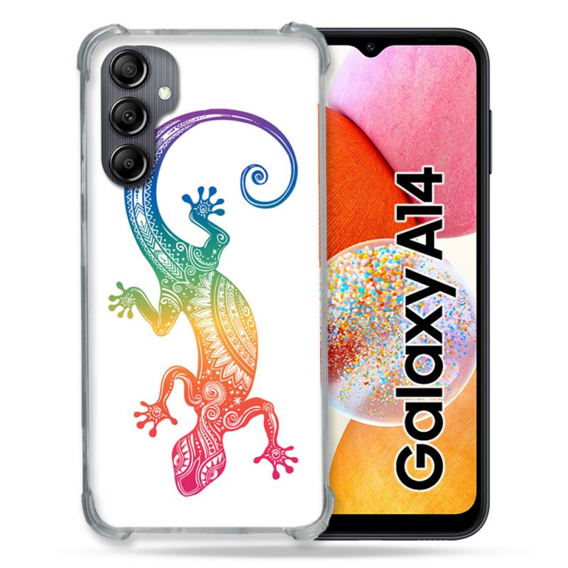 Coque Renforcée En Verre Trempé Pour Samsung Galaxy A14 4G / 5G Animal Salamandre Color