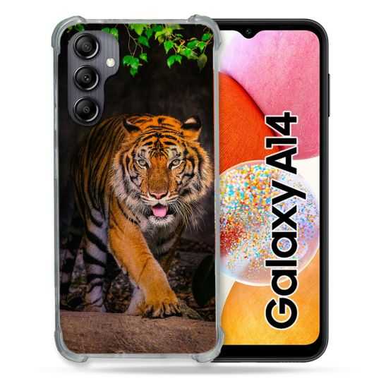 Coque Renforcée En Verre Trempé Pour Samsung Galaxy A14 4G / 5G Animal Tigre Jungle