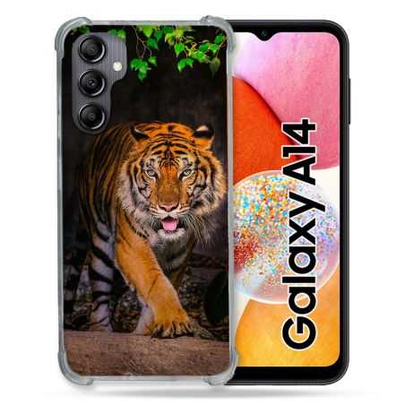 Coque Renforcée En Verre Trempé Pour Samsung Galaxy A14 4G / 5G Animal Tigre Jungle