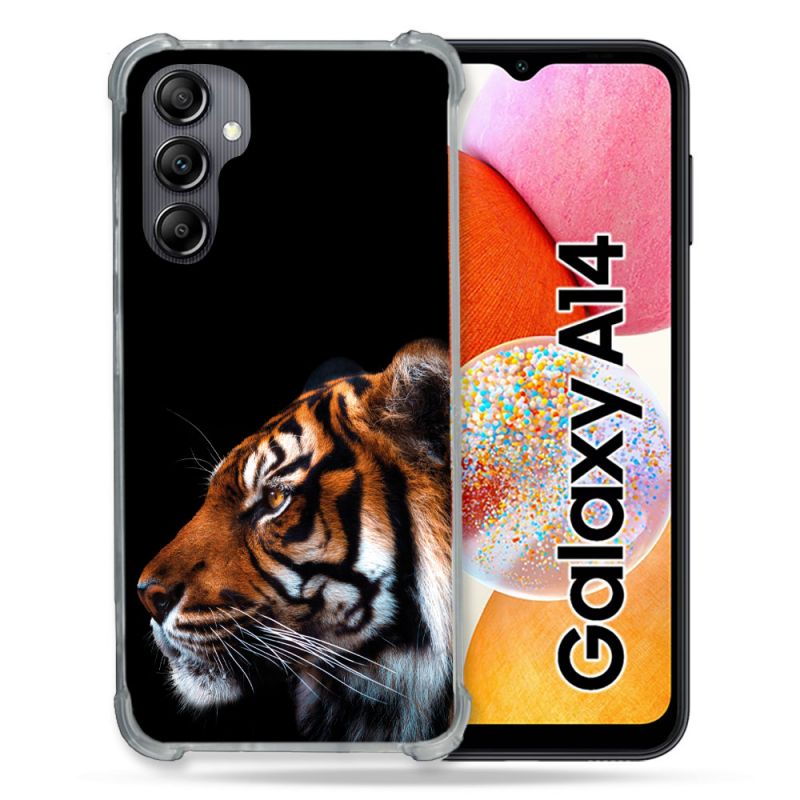 Coque Renforcée En Verre Trempé Pour Samsung Galaxy A14 4G / 5G Animal Tigre Noir