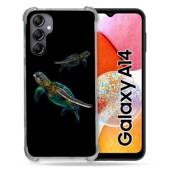 Coque Renforcée En Verre Trempé Pour Samsung Galaxy A14 4G / 5G Animal Tortue Noire multicolore