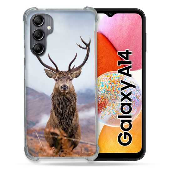 Coque Renforcée En Verre Trempé Pour Samsung Galaxy A14 4G / 5G Chasse Chevreuil Montagne