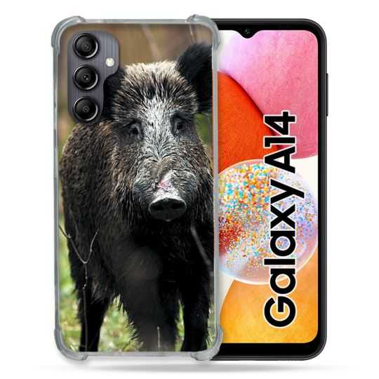 Coque Renforcée En Verre Trempé Pour Samsung Galaxy A14 4G / 5G Chasse Sanglier bois