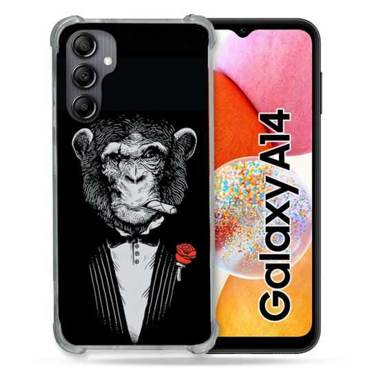 Coque Renforcée En Verre Trempé Pour Samsung Galaxy A14 4G / 5G Decale Singe Mafia