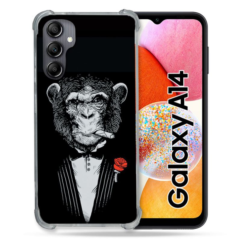 Coque Renforcée En Verre Trempé Pour Samsung Galaxy A14 4G / 5G Decale Singe Mafia