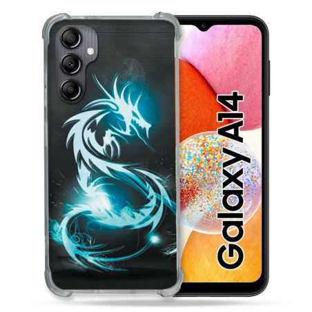 Coque Renforcée En Verre Trempé Pour Samsung Galaxy A14 4G / 5G Fantastique Dragon Bleu