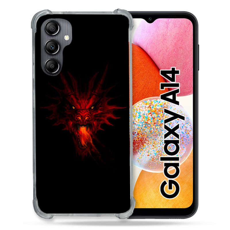 Coque Renforcée En Verre Trempé Pour Samsung Galaxy A14 4G / 5G Fantastique Dragon Feu