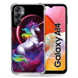 Coque Renforcée En Verre Trempé Pour Samsung Galaxy A14 4G / 5G Fantastique Licorne Arc en ciel