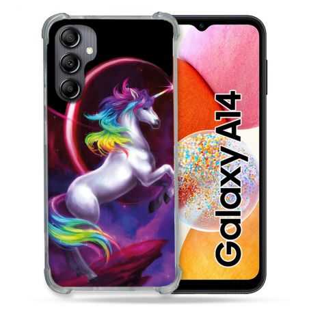 Coque Renforcée En Verre Trempé Pour Samsung Galaxy A14 4G / 5G Fantastique Licorne Arc en ciel