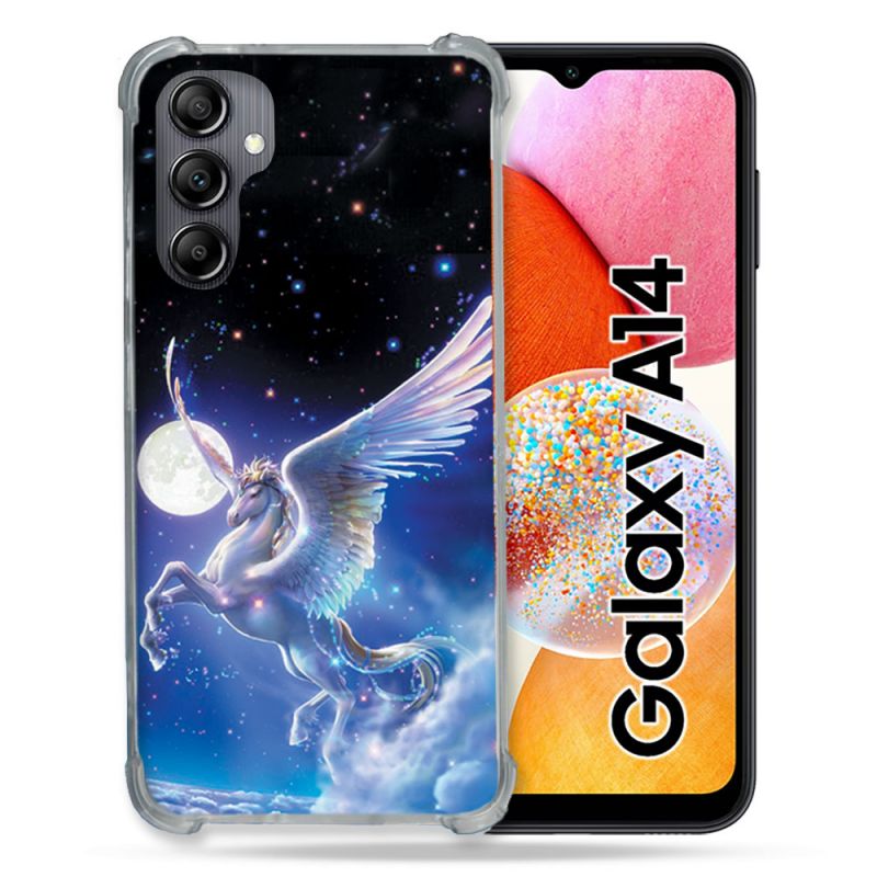 Coque Renforcée En Verre Trempé Pour Samsung Galaxy A14 4G / 5G Fantastique Licorne Céleste