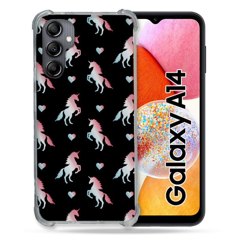 Coque Renforcée En Verre Trempé Pour Samsung Galaxy A14 4G / 5G Fantastique Licorne Pattern