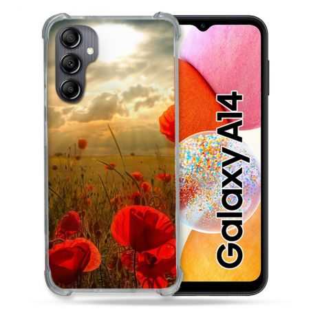 Coque Renforcée En Verre Trempé Pour Samsung Galaxy A14 4G / 5G Fleur Coquelicot