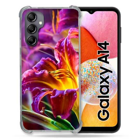 Coque Renforcée En Verre Trempé Pour Samsung Galaxy A14 4G / 5G Fleur Lys Color