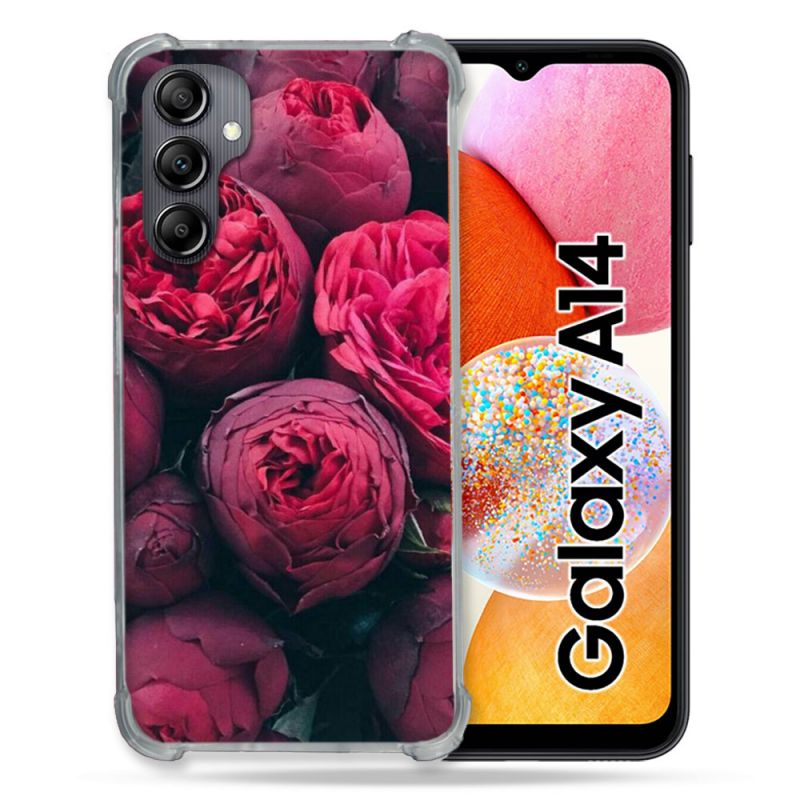 Coque Renforcée En Verre Trempé Pour Samsung Galaxy A14 4G / 5G Fleur Pivoine