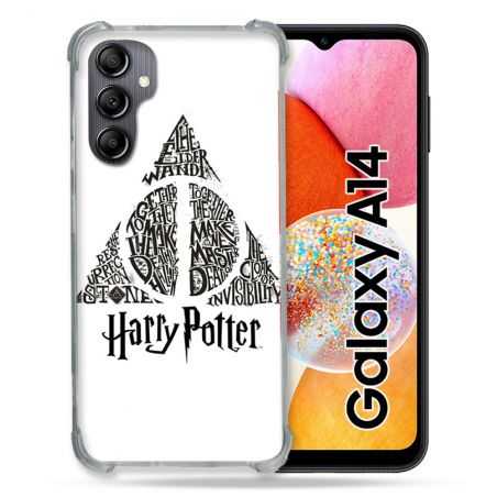 Coque Renforcée En Verre Trempé Pour Samsung Galaxy A14 4G / 5G Harry Potter Hollows triangle Blanc