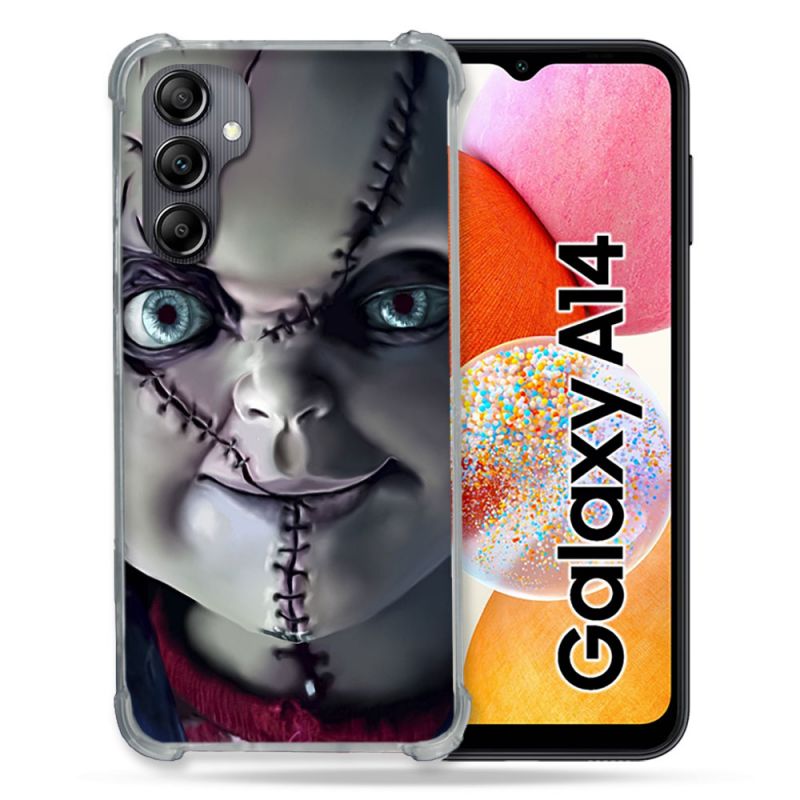Coque Renforcée En Verre Trempé Pour Samsung Galaxy A14 4G / 5G Horreur Chucky Cicatrice