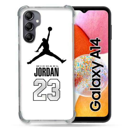 Coque Renforcée En Verre Trempé Pour Samsung Galaxy A14 4G / 5G Jordan 23 Blanc