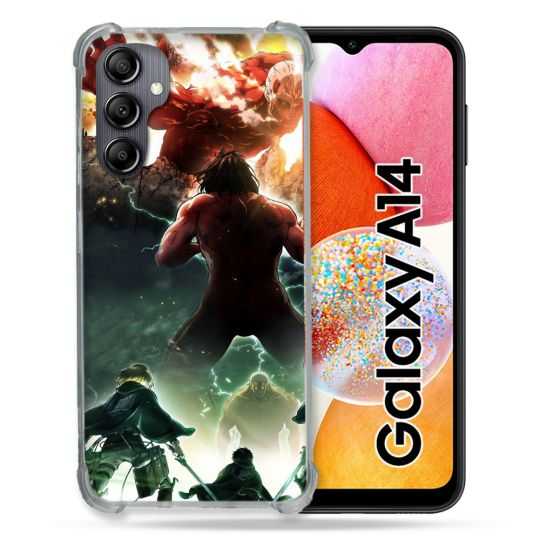Coque Renforcée En Verre Trempé Pour Samsung Galaxy A14 4G / 5G Manga Attaque Titans Combat