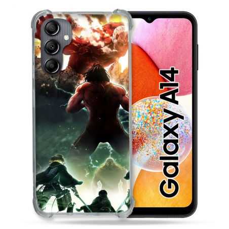 Coque Renforcée En Verre Trempé Pour Samsung Galaxy A14 4G / 5G Manga Attaque Titans Combat