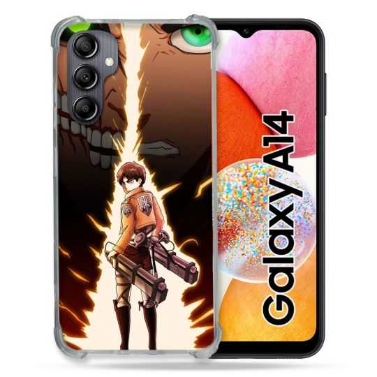Coque Renforcée En Verre Trempé Pour Samsung Galaxy A14 4G / 5G Manga Attaque Titans Eren Eclair
