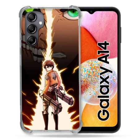 Coque Renforcée En Verre Trempé Pour Samsung Galaxy A14 4G / 5G Manga Attaque Titans Eren Eclair