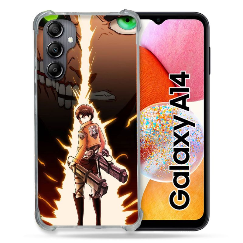 Coque Renforcée En Verre Trempé Pour Samsung Galaxy A14 4G / 5G Manga Attaque Titans Eren Eclair