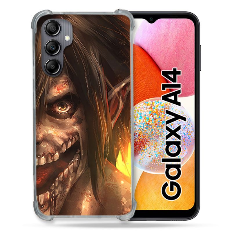 Coque Renforcée En Verre Trempé Pour Samsung Galaxy A14 4G / 5G Manga Attaque Titans Eren Titan