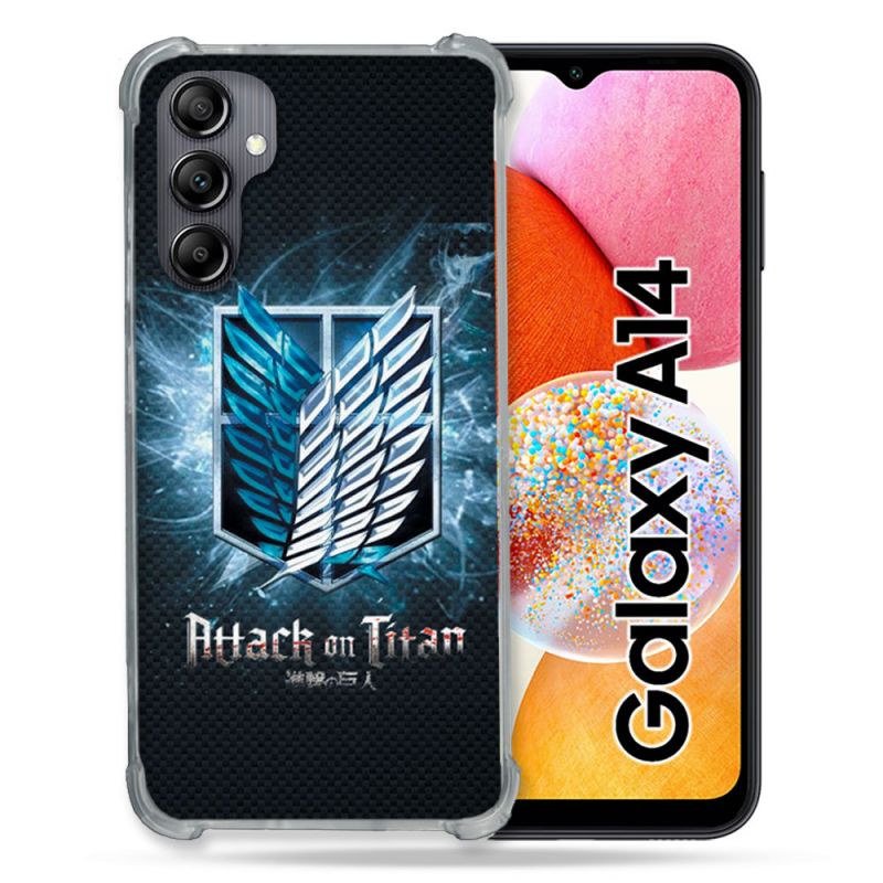 Coque Renforcée En Verre Trempé Pour Samsung Galaxy A14 4G / 5G Manga Attaque Titans Noir
