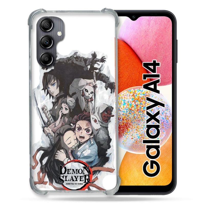 Coque Renforcée En Verre Trempé Pour Samsung Galaxy A14 4G / 5G Manga Demon Slayer Blanc