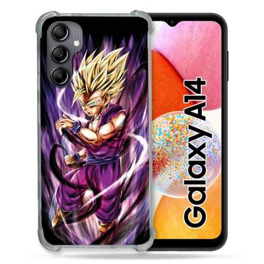 Coque Renforcée En Verre Trempé Pour Samsung Galaxy A14 4G / 5G Manga Dragon Ball Sangohan Violet