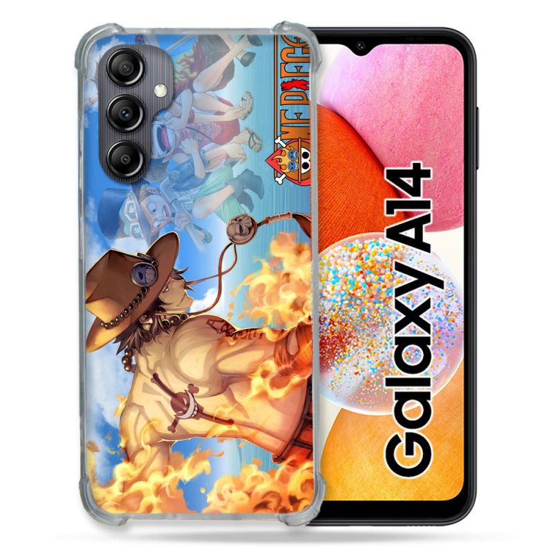 Coque Renforcée En Verre Trempé Pour Samsung Galaxy A14 4G / 5G Manga One Piece Ace Color