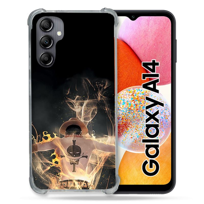Coque Renforcée En Verre Trempé Pour Samsung Galaxy A14 4G / 5G Manga One Piece Ace Noir