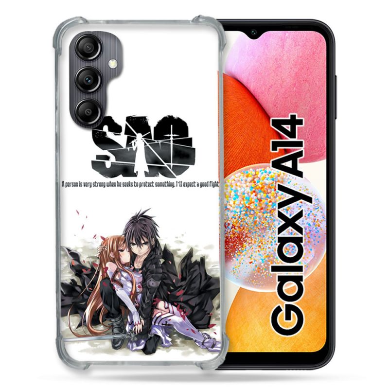 Coque Renforcée En Verre Trempé Pour Samsung Galaxy A14 4G / 5G Manga SAO sword Art Online Blanc