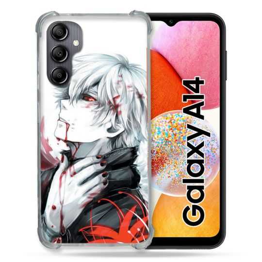 Coque Renforcée En Verre Trempé Pour Samsung Galaxy A14 4G / 5G Manga Tokyo Ghoul Kaneki Blanc